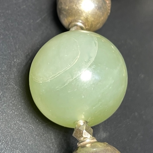Necklace White Nephrite Jade Fossilized Pumtek Sterling Silver Beads & Clasp - Picture 3 of 8